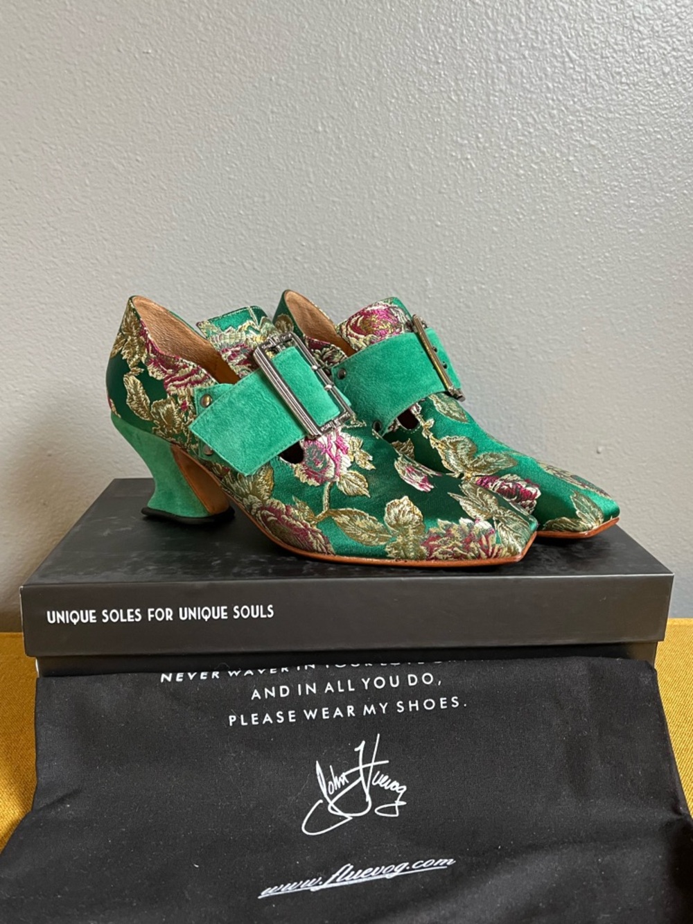 Fluevog Bishop Tapestry Floral Buckle Mid-Heel Women’s Shoes - Picture 5 of 11